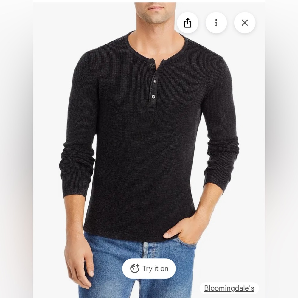 NWT John Varvatos Men's Memphis Waffle Henley - Black - Size XS